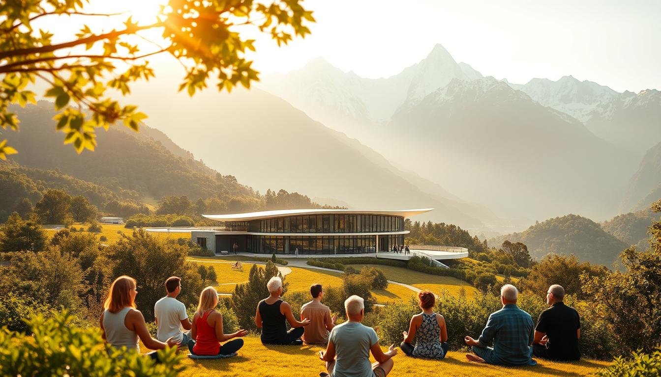 Luxury longevity retreat with scenic views