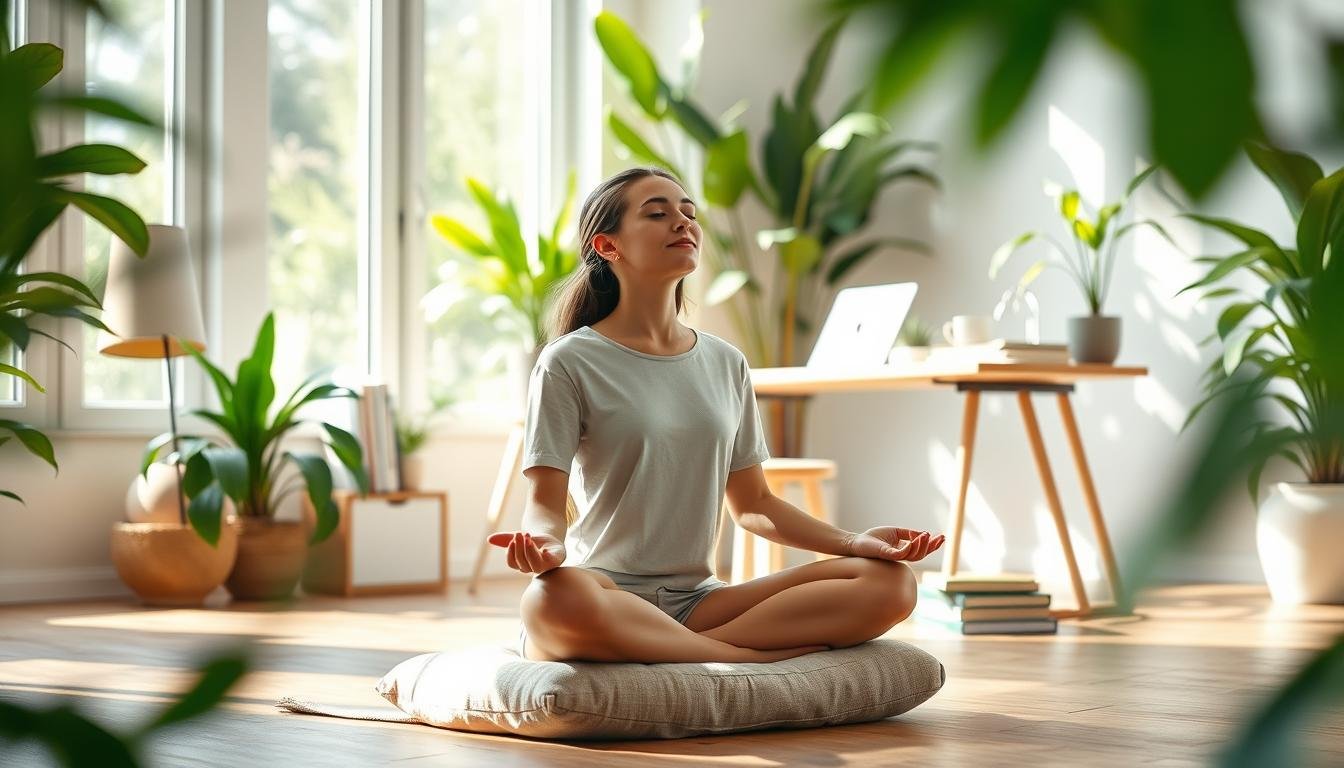 Focused entrepreneur practicing mindfulness