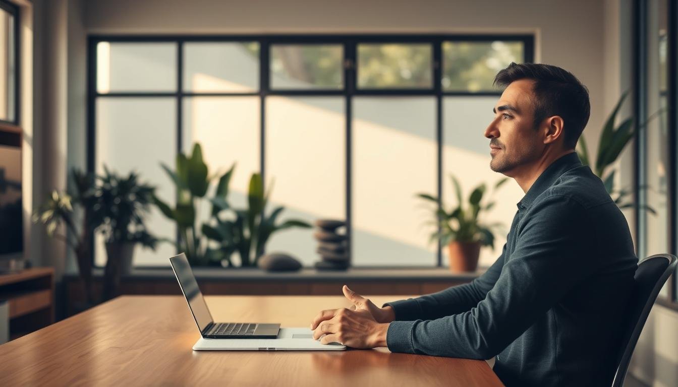 Entrepreneur practicing deep breathing